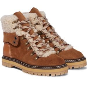 {See By Chloe} Eileen Shearling-Lined Suede Hiking Boot
